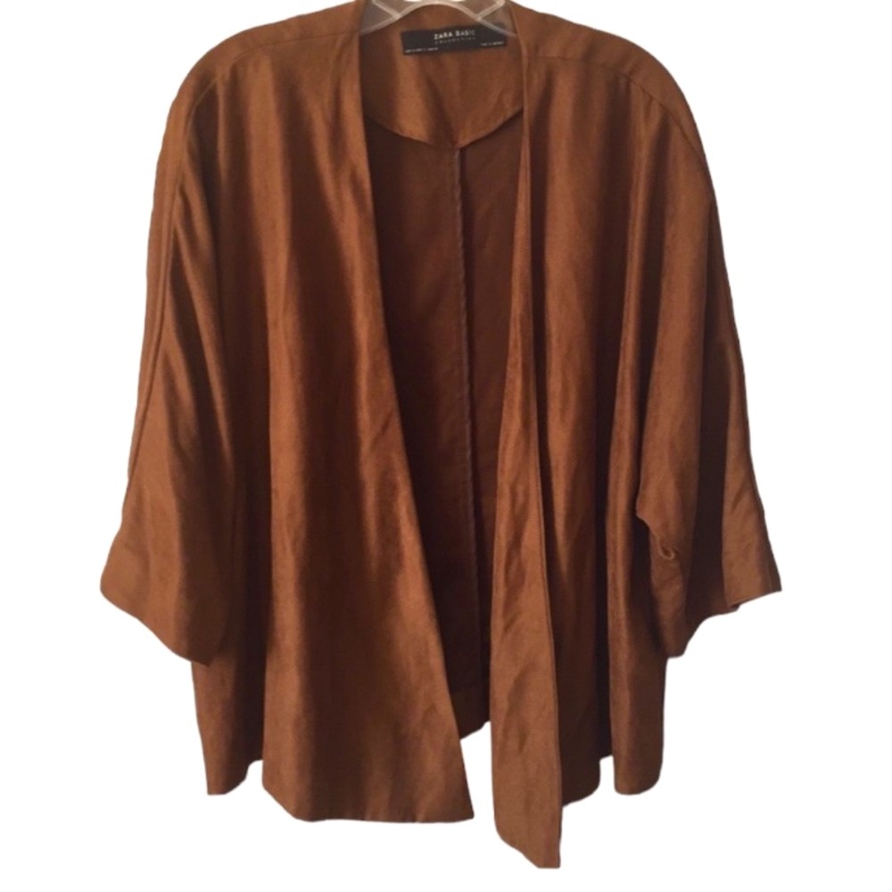 ZARA WATERFALL JACKET FAUX SUEDE CAMEL COLOR